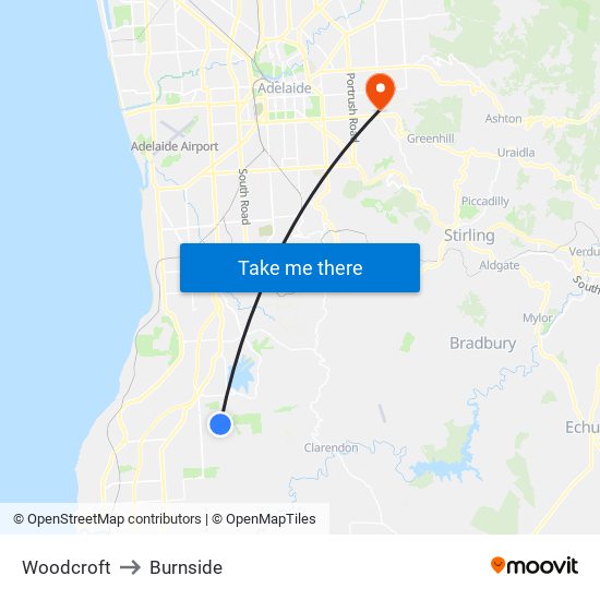 Woodcroft to Burnside map