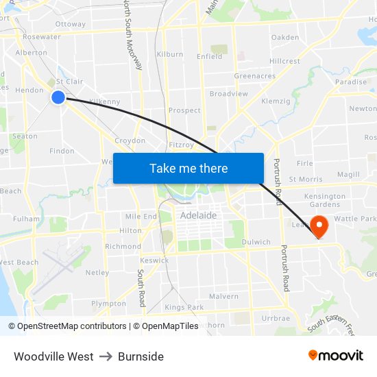 Woodville West to Burnside map