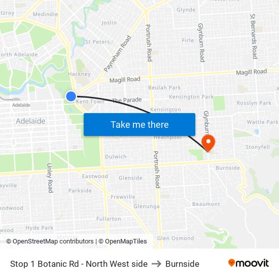 Stop 1 Botanic Rd - North West side to Burnside map