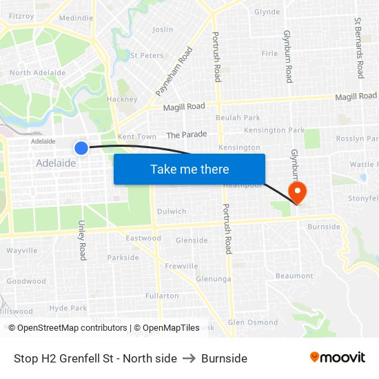 Stop H2 Grenfell St - North side to Burnside map