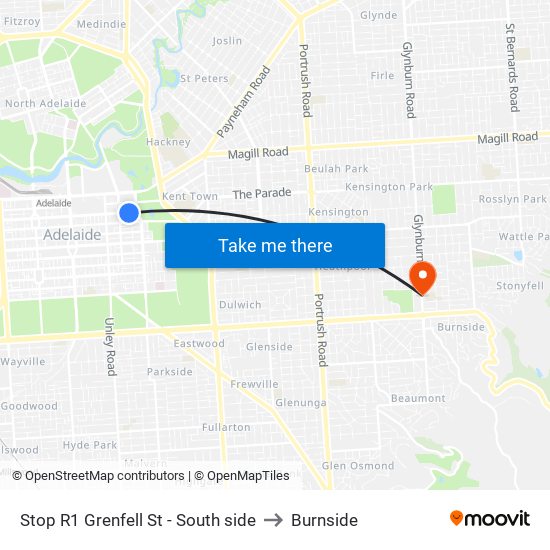 Stop R1 Grenfell St - South side to Burnside map