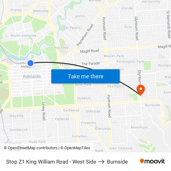 Stop Z1 King William Road - West Side to Burnside map