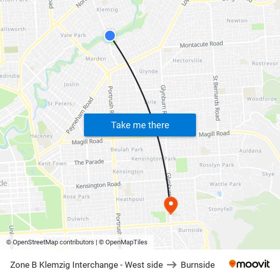 Zone B Klemzig Interchange - West side to Burnside map