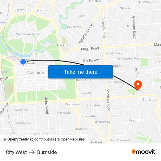 City West to Burnside map