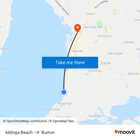 Aldinga Beach to Burton map