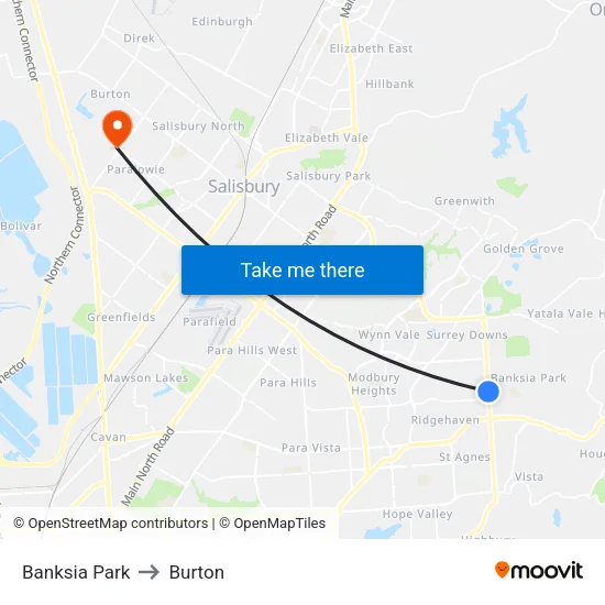 Banksia Park to Burton map