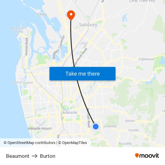 Beaumont to Burton map