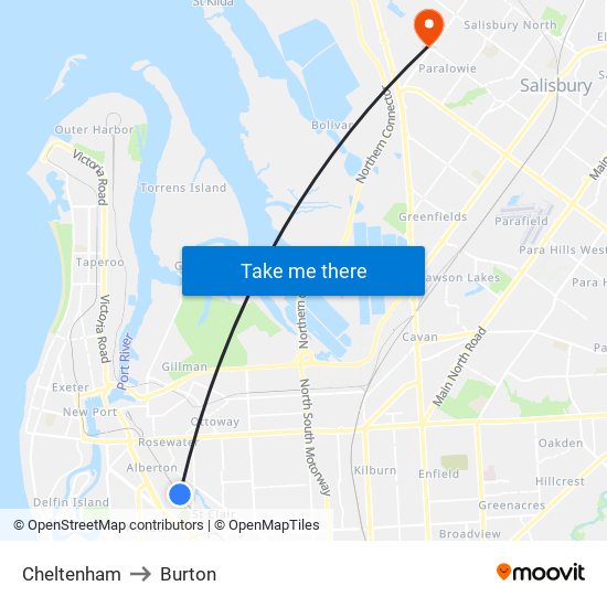 Cheltenham to Burton map