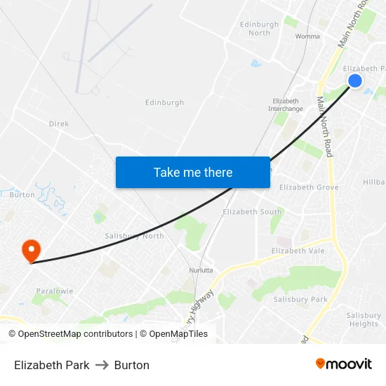 Elizabeth Park to Burton map