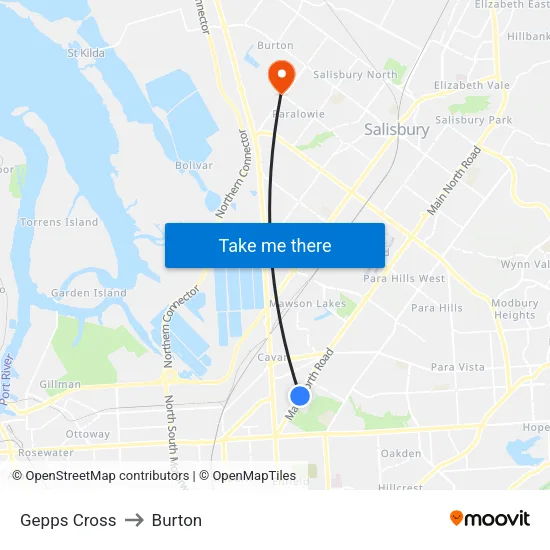 Gepps Cross to Burton map