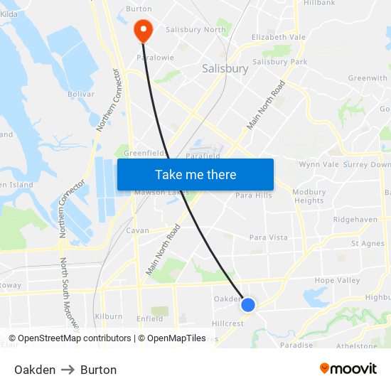 Oakden to Burton map