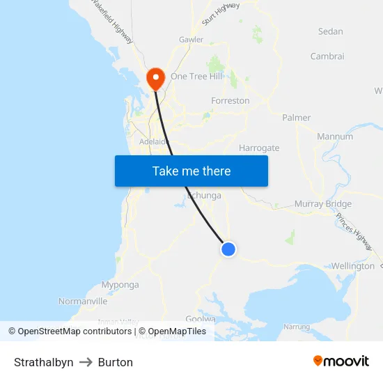 Strathalbyn to Burton map