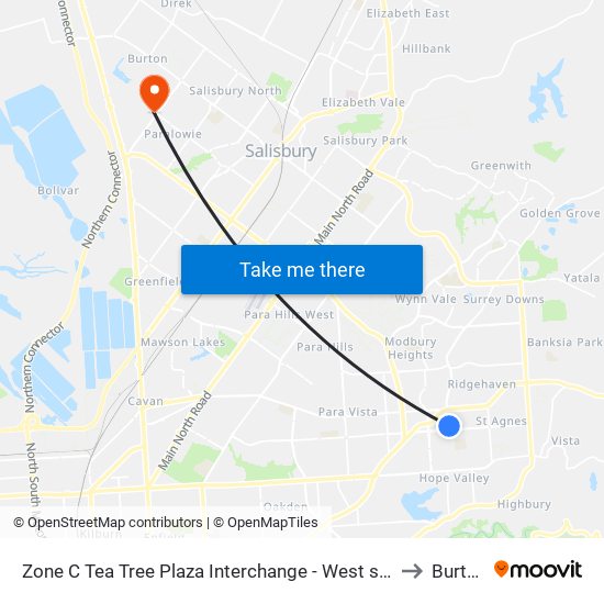 Zone C Tea Tree Plaza Interchange - West side to Burton map
