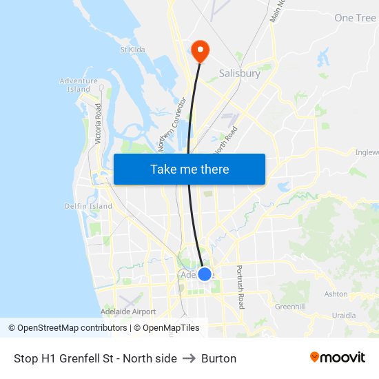 Stop H1 Grenfell St - North side to Burton map