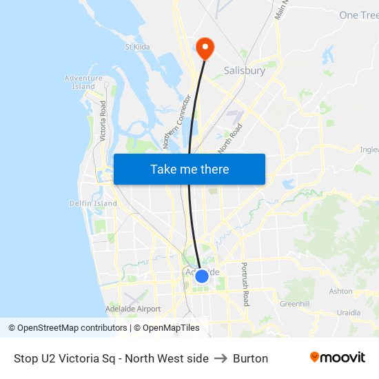 Stop U2 Victoria Sq - North West side to Burton map