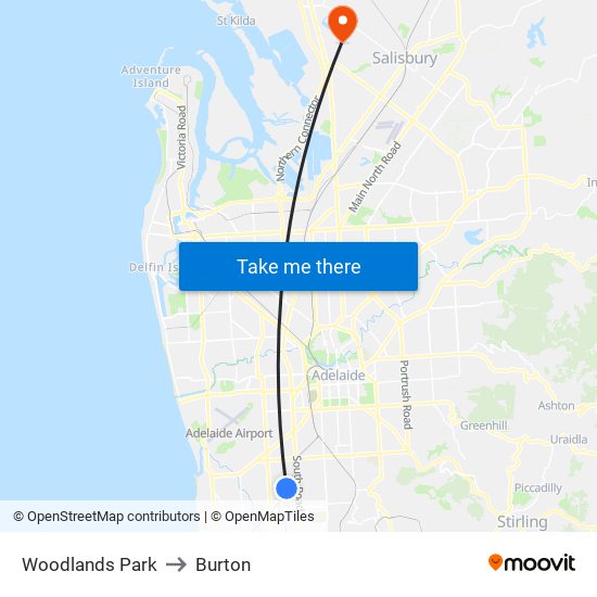 Woodlands Park to Burton map