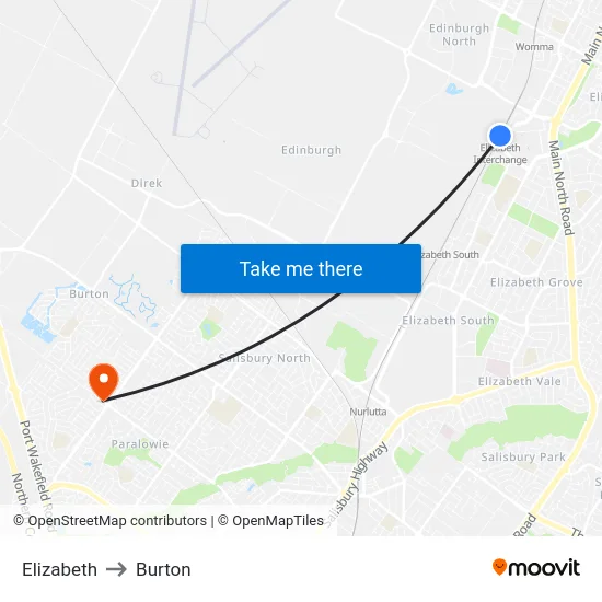 Elizabeth to Burton map