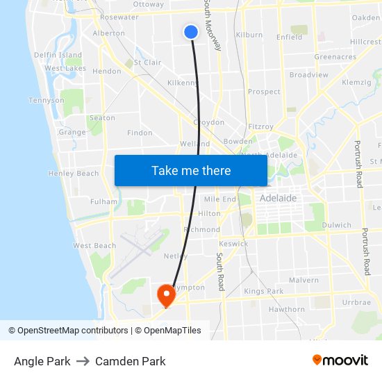 Angle Park to Camden Park map