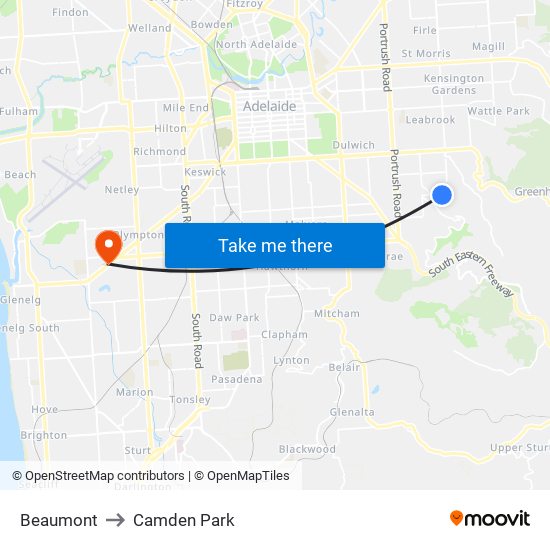 Beaumont to Camden Park map