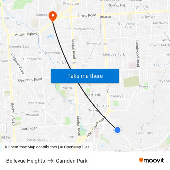 Bellevue Heights to Camden Park map