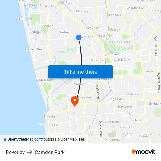 Beverley to Camden Park map