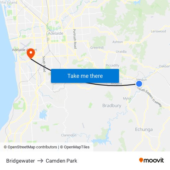 Bridgewater to Camden Park map