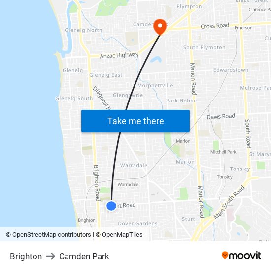 Brighton to Camden Park map