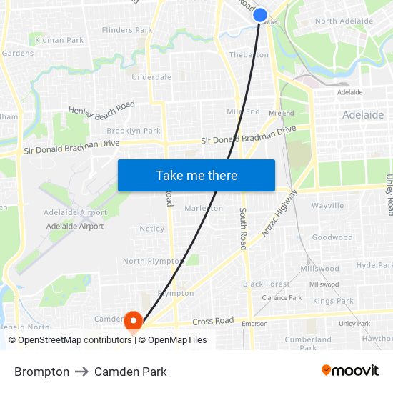 Brompton to Camden Park map