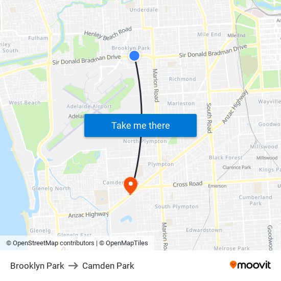 Brooklyn Park to Camden Park map