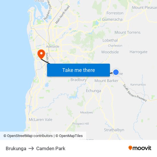 Brukunga to Camden Park map