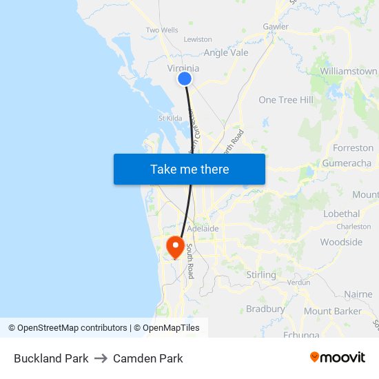 Buckland Park to Camden Park map