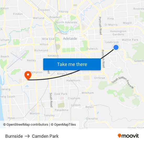 Burnside to Camden Park map