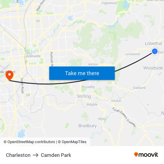 Charleston to Camden Park map