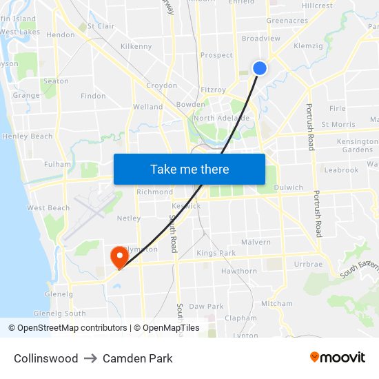 Collinswood to Camden Park map