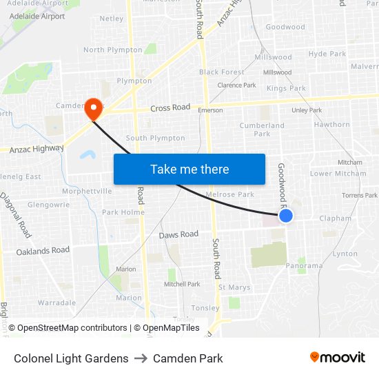 Colonel Light Gardens to Camden Park map