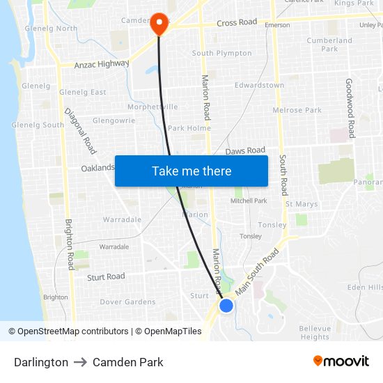 Darlington to Camden Park map