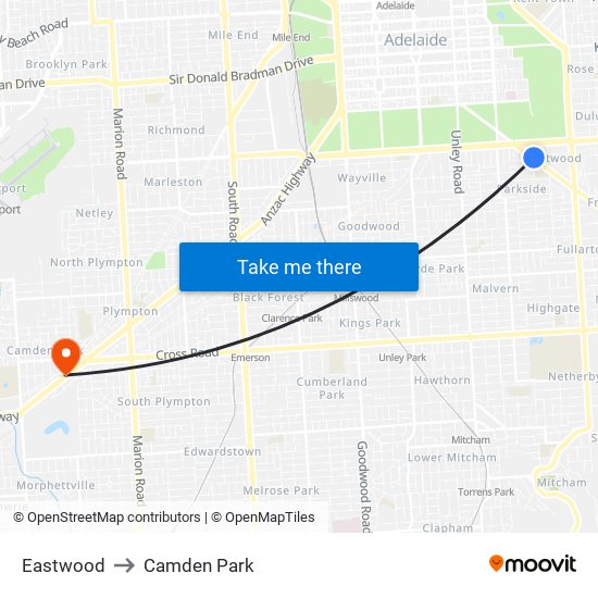 Eastwood to Camden Park map