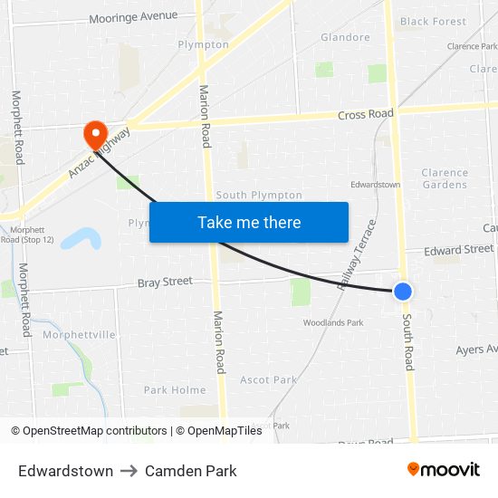 Edwardstown to Camden Park map