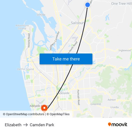 Elizabeth to Camden Park map