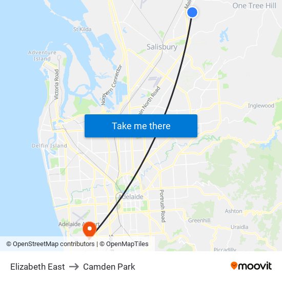 Elizabeth East to Camden Park map