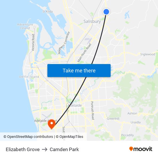 Elizabeth Grove to Camden Park map