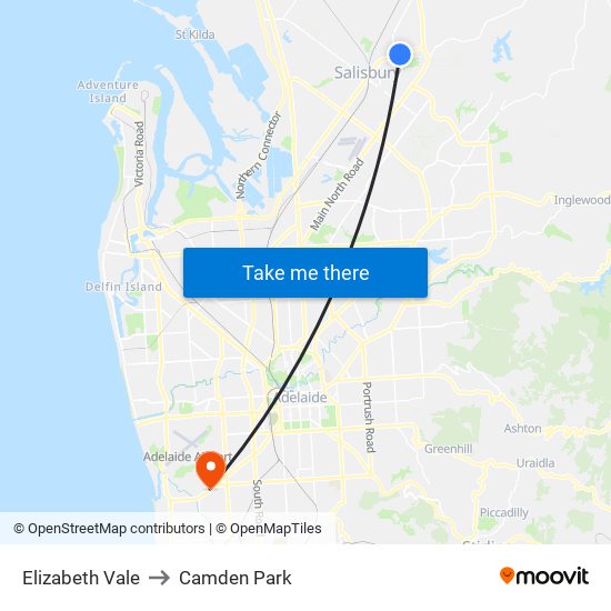 Elizabeth Vale to Camden Park map