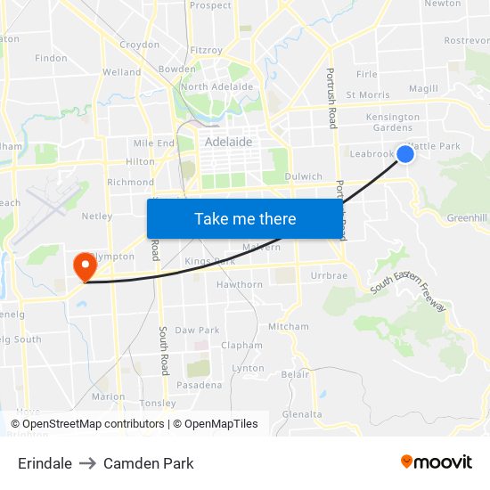 Erindale to Camden Park map