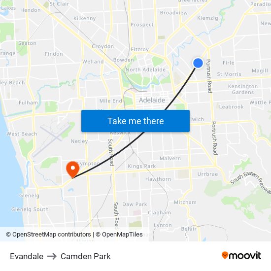 Evandale to Camden Park map