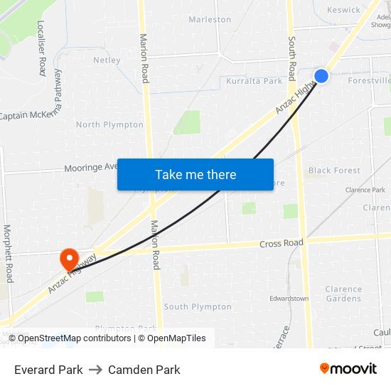 Everard Park to Camden Park map