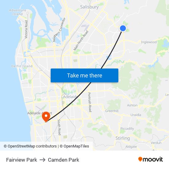 Fairview Park to Camden Park map