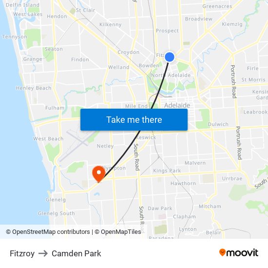 Fitzroy to Camden Park map