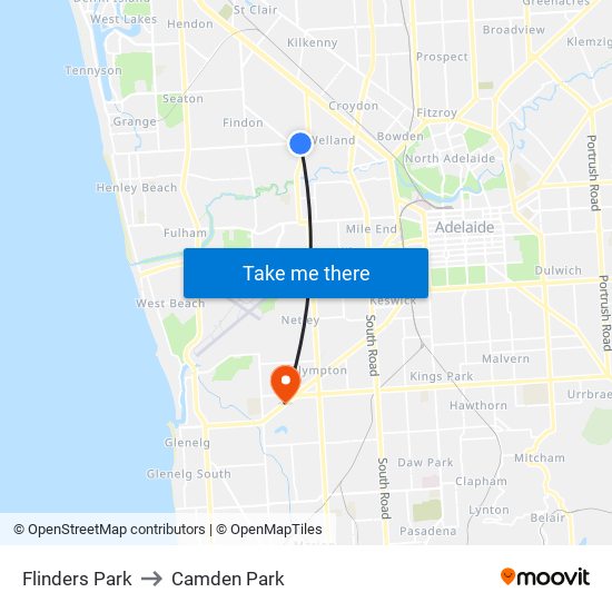 Flinders Park to Camden Park map