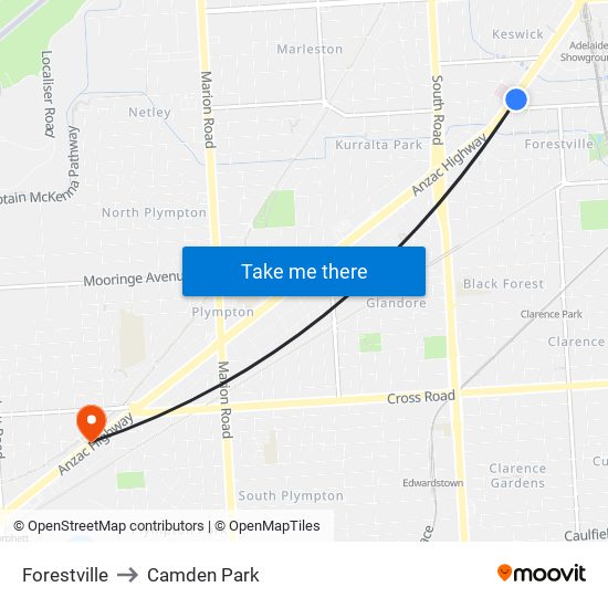 Forestville to Camden Park map
