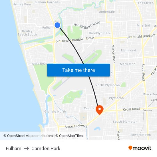 Fulham to Camden Park map